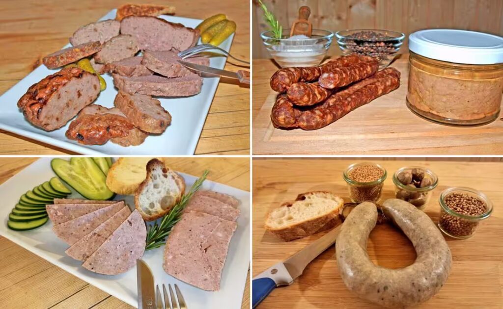4 verschiedene Sorte von Wurst nach Rezept aus dem Buch Wurst selber machen.